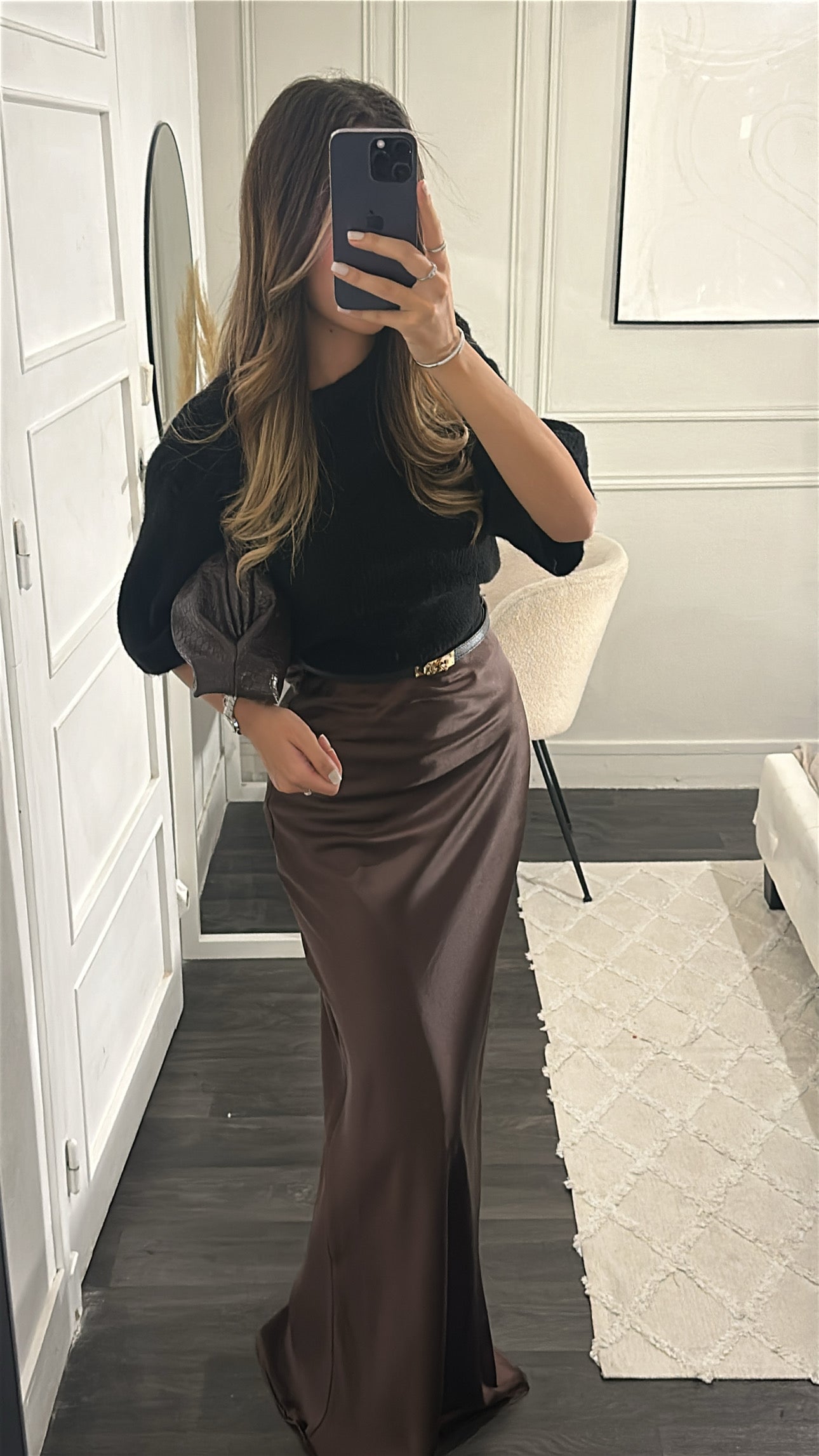 Jupe Marron Longue Satiné