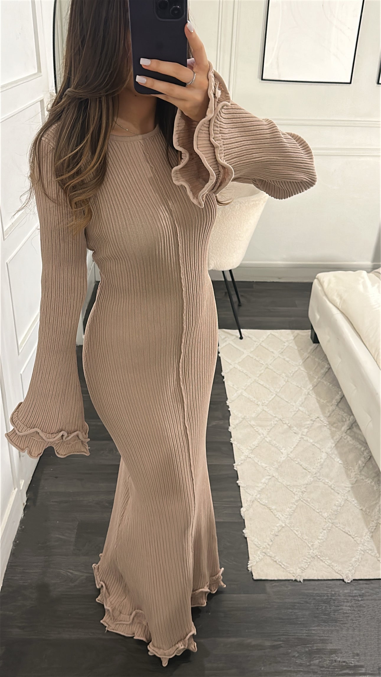 Robe Longue en Maille Beige