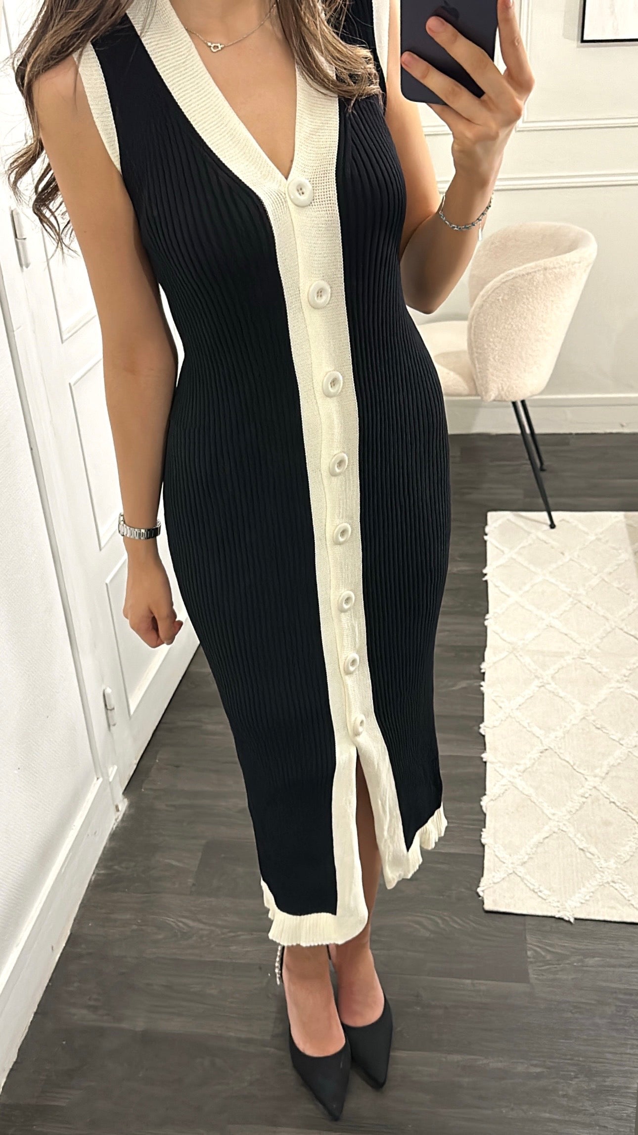 Robe Liseré Boutonnée Noir