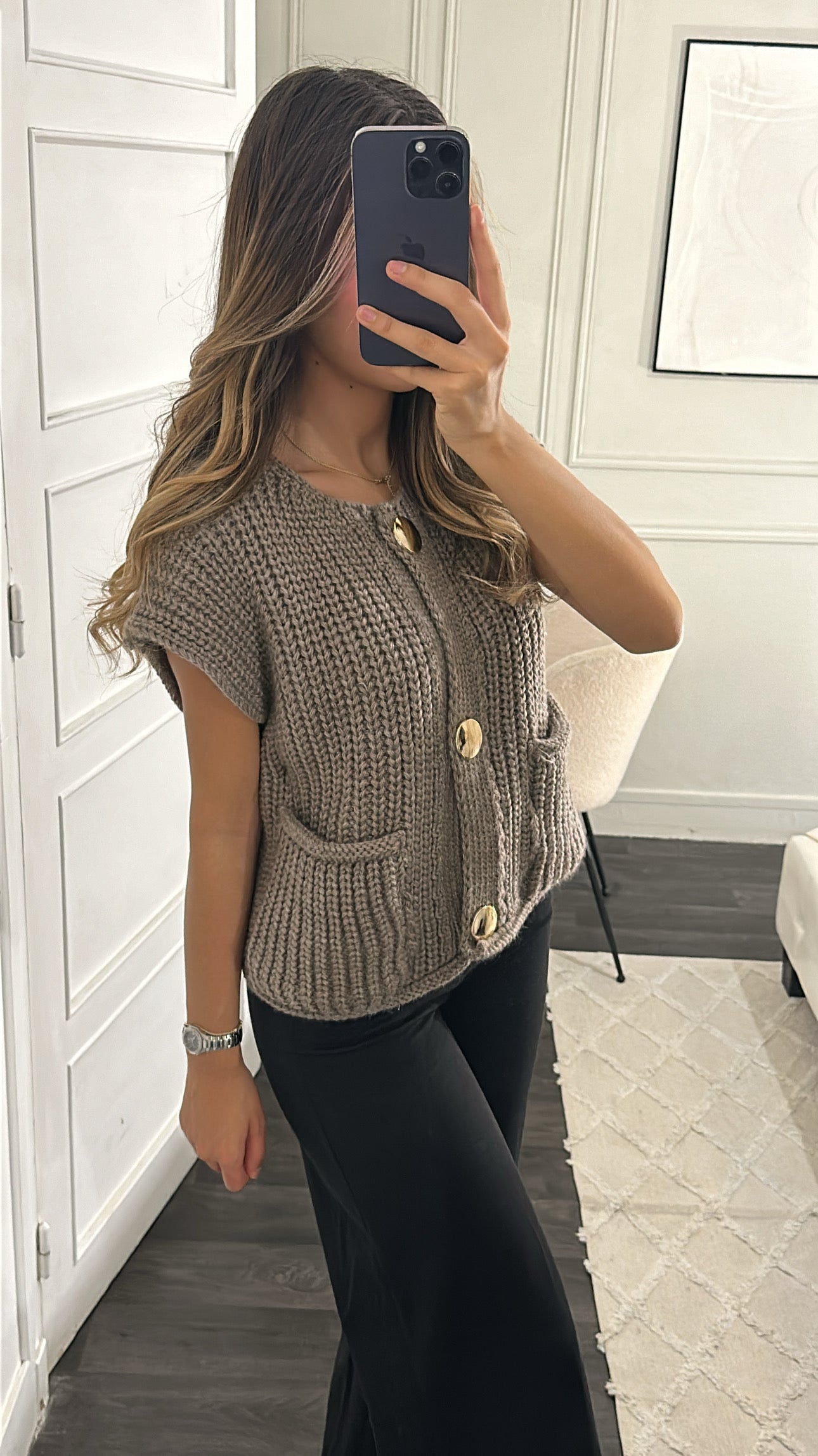 Précommande Gilet En Maille Taupe