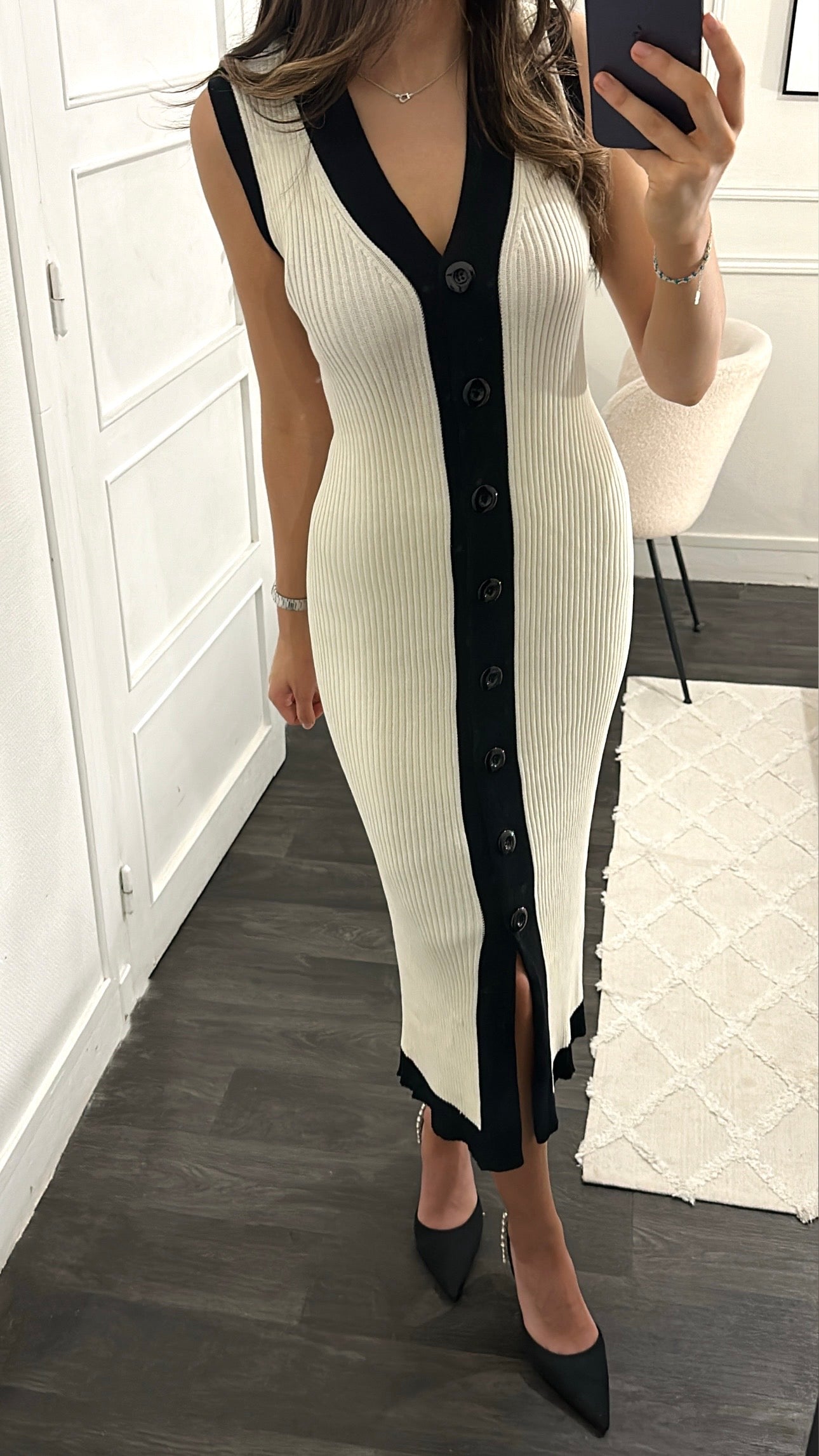 Robe Liseré Boutonnée Beige