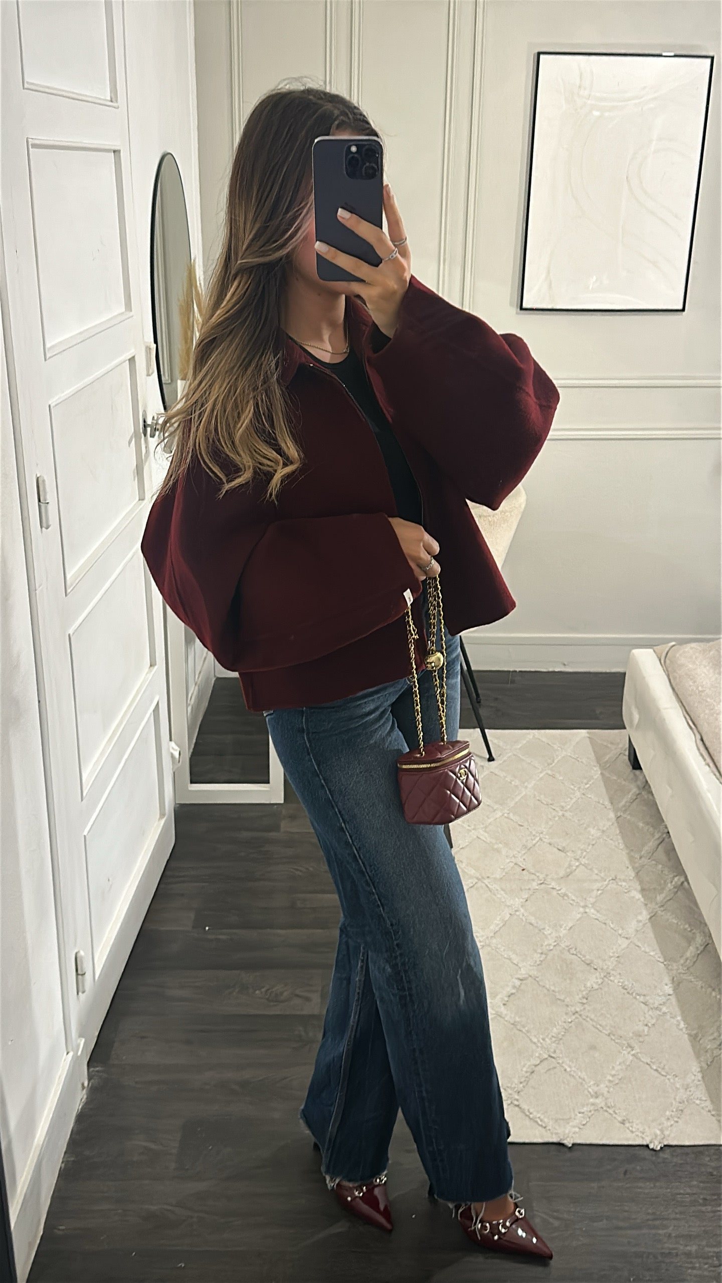 Manteau Court 100% Laine Fait Main Lola Bordeaux