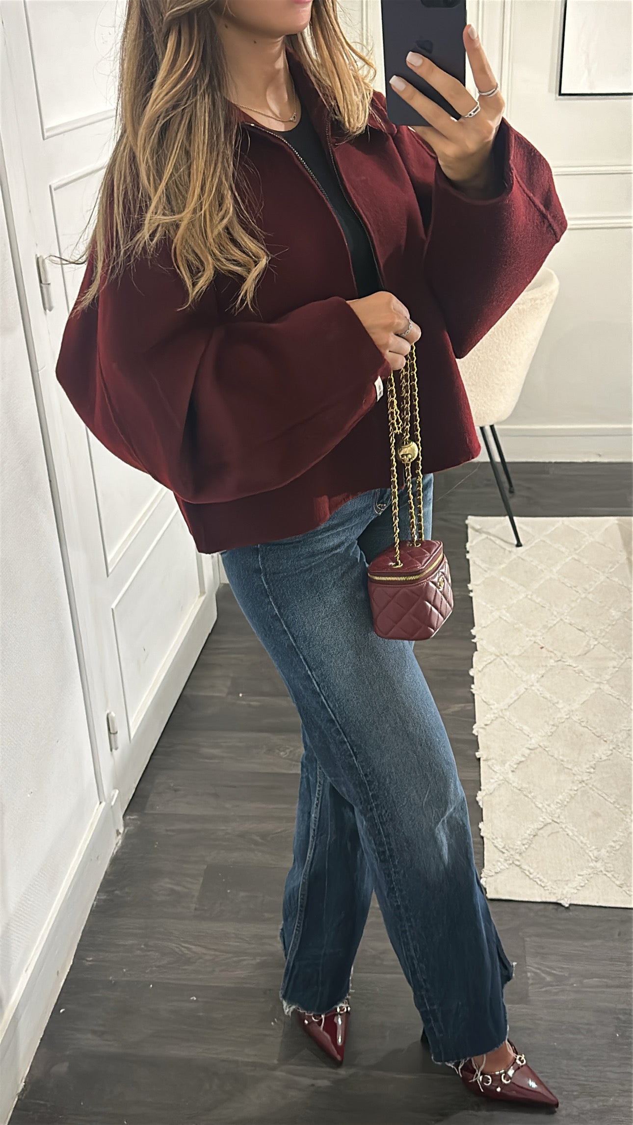 Manteau Court 100% Laine Fait Main Lola Bordeaux