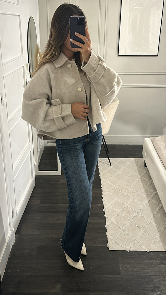 Manteau court 100% Laine Fait Main Hanna Beige