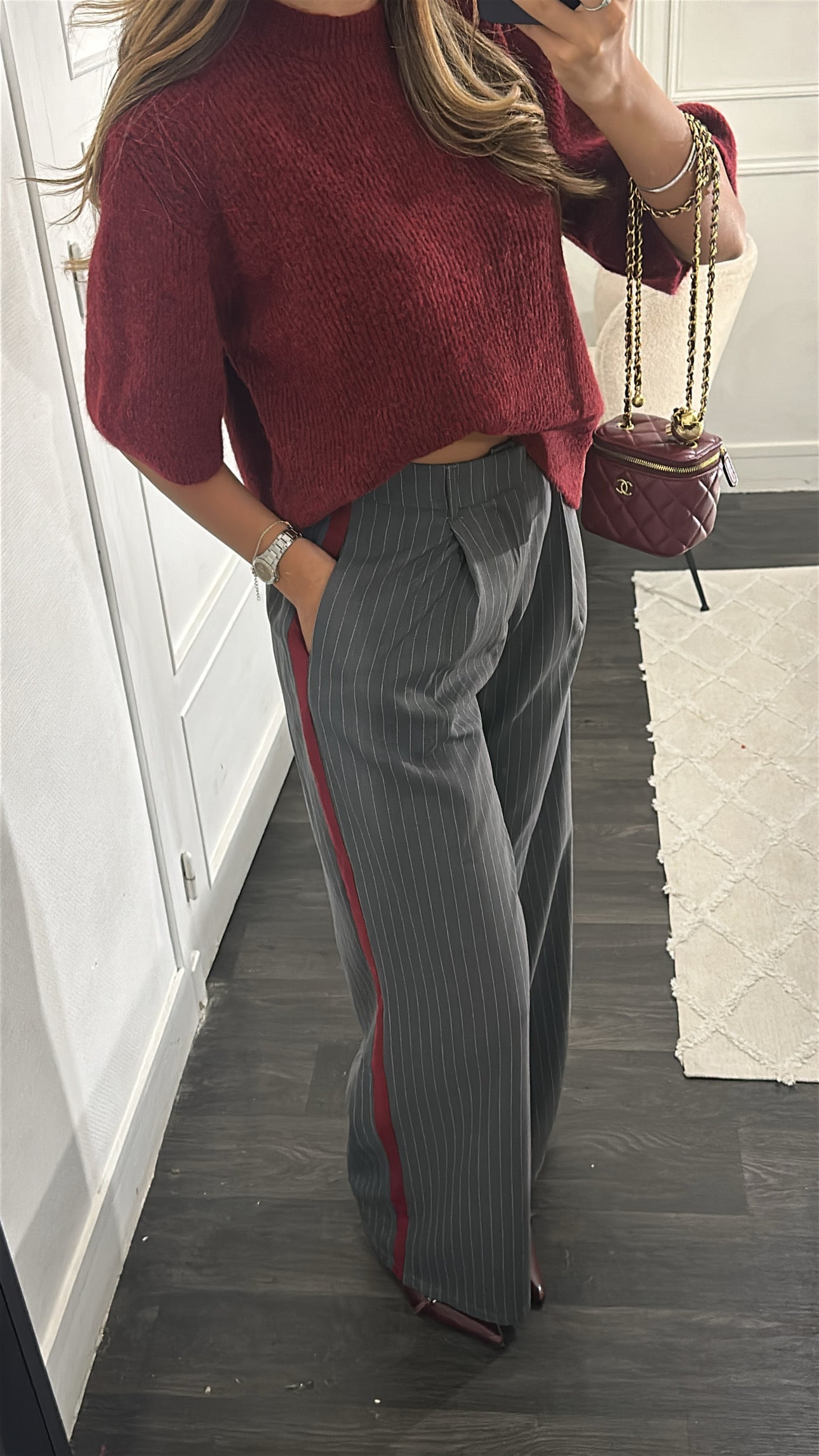 Pantalon Rayé Gris
