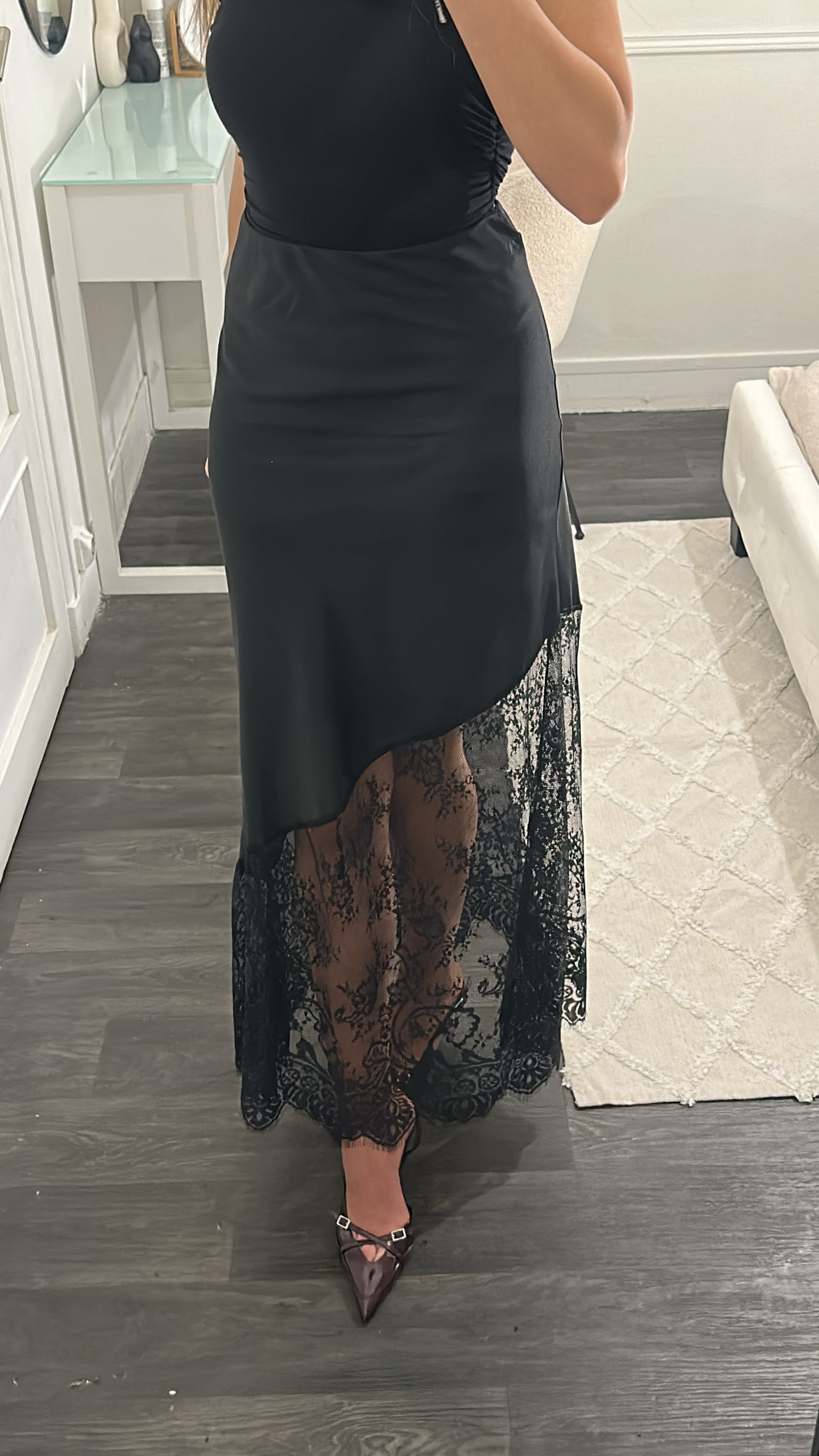 Jupe Satin Dentelle Noir