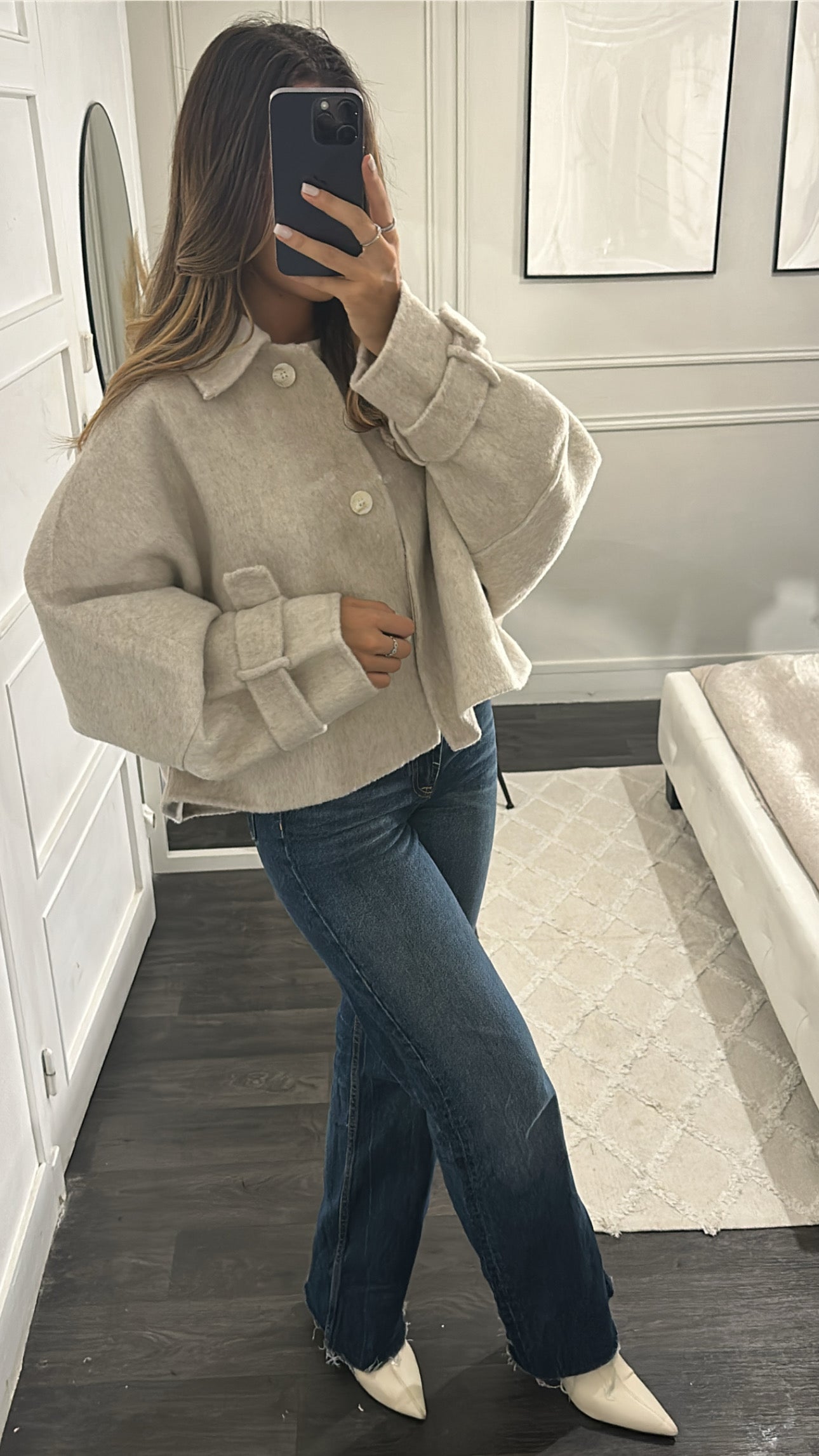 Manteau court 100% Laine Fait Main Hanna Beige