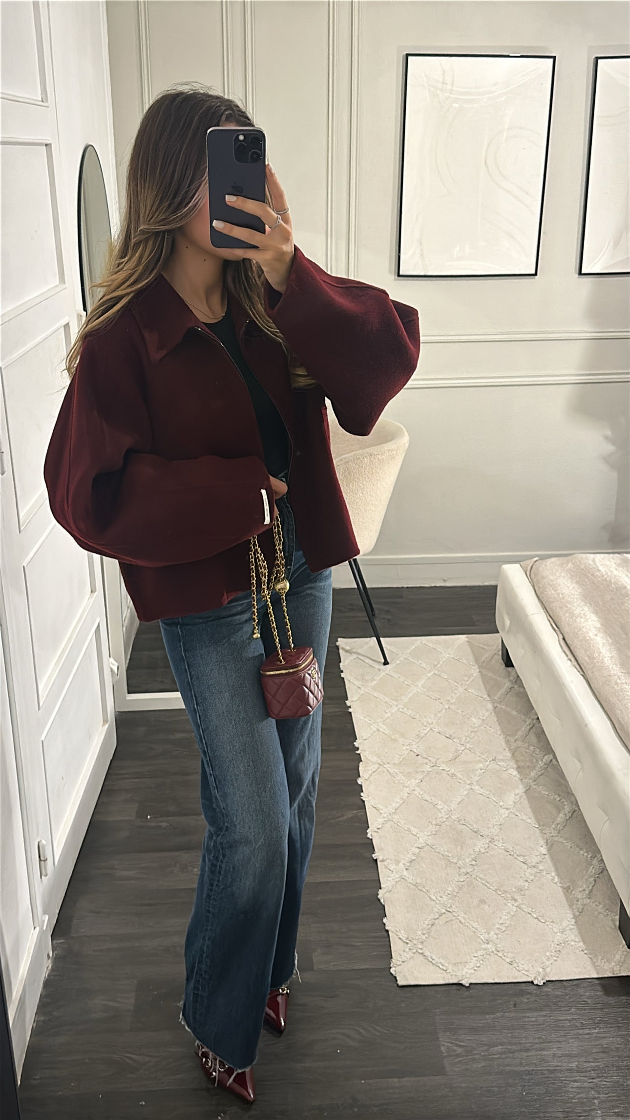 Manteau Court 100% Laine Fait Main Lola Bordeaux