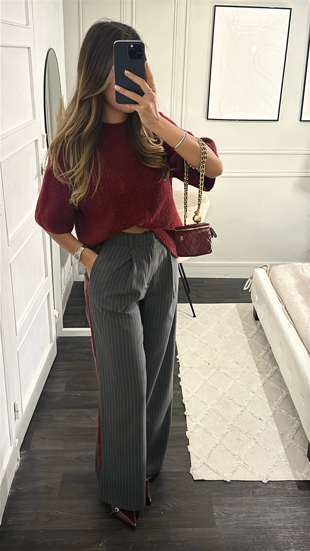 Pantalon Rayé Gris