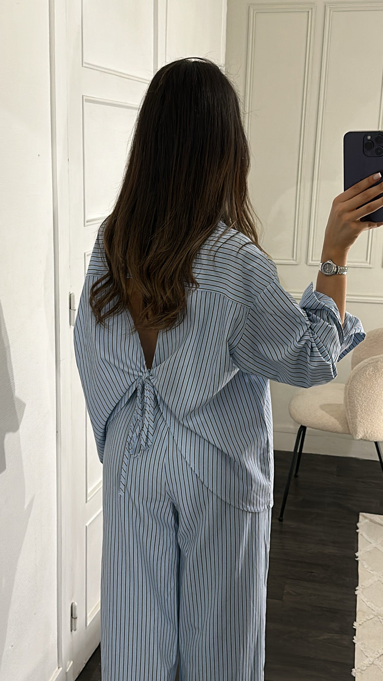 Ensemble Rayé Dos Nu Bleu