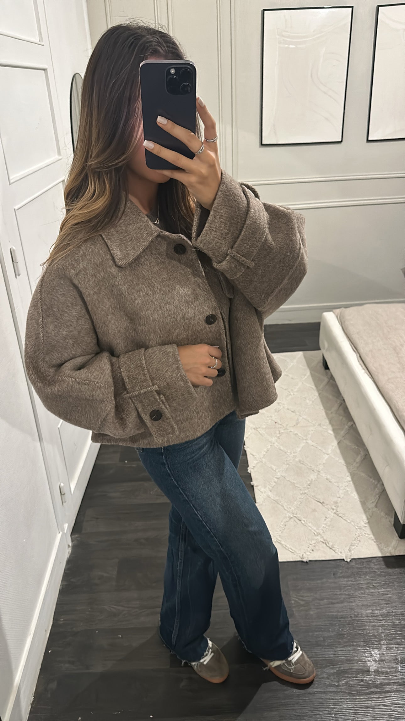 Manteau court 100% Laine Fait Main Hanna Taupe